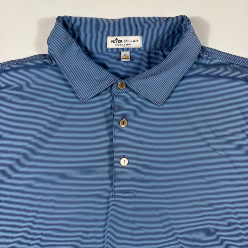 Peter Millar Summer Comfort Polo Shirt Mens XL Striped Blue Performance